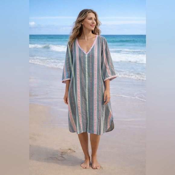 Ulla Popken Dresses & Skirts - NWT Ulla Popken Womens Striped Kaftan Beach Vacation Cotton Dress Size 20/22